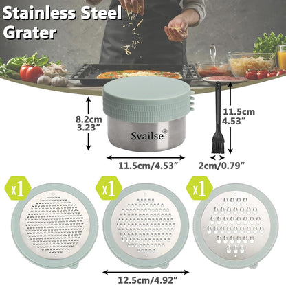 Cheese Grater with Container, 4 in 1 Box Gratters for Fine, Medium and Coarse, Handheld Lemon Zester for Parmesan, Ginger, Garlic, Nutmeg, Chocolate (Light Green)