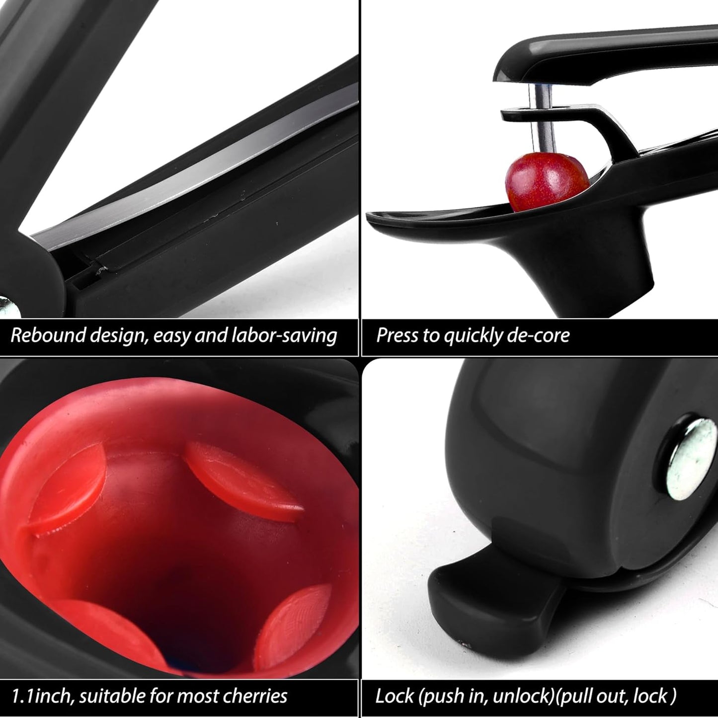 Cherry Pitter, Brighoot Stainless Steel Cherry Pitter Tool Cherries Corer with Lock Design for Making Cherry Jam, Remove Cherry Seed with Space/Safe/Quick (Red)