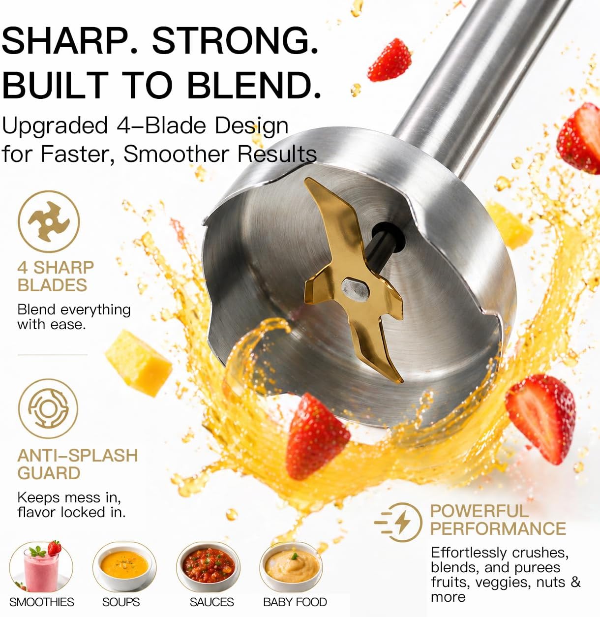 MegaWise 5-in-1 Hand Blender, Powerful Immersion Stick Blender with Titanium Reinforced Blades, 12-Speed Control, Includes Chopper, Beaker, Whisk & Frother for Smoothies & Baby Food