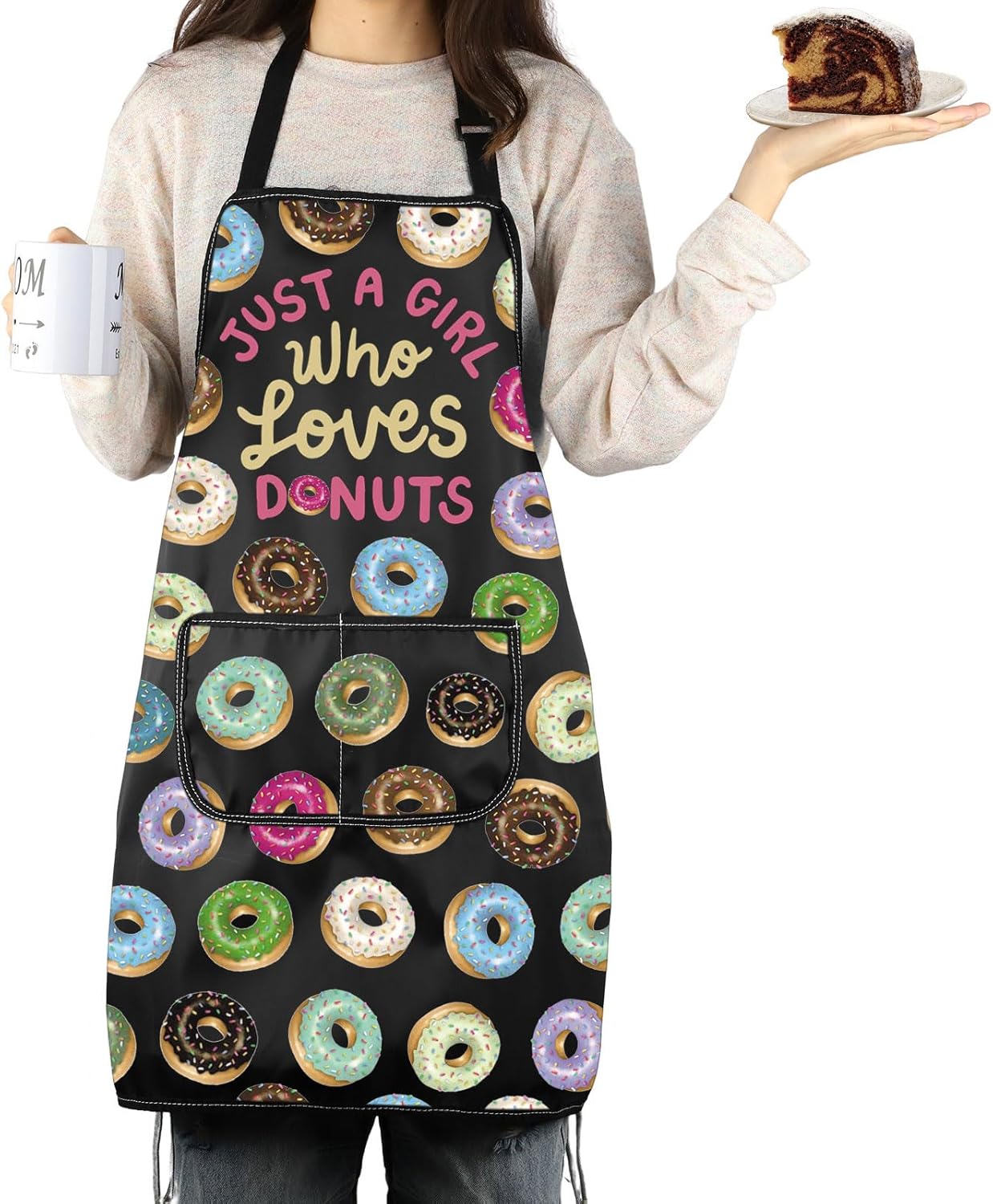 MNIGIU Sweet Donut Lover Gift Just A Girl Who Loves Donuts Bread Apron With Pockets Baking Themed Gift Pastry Maker Apron