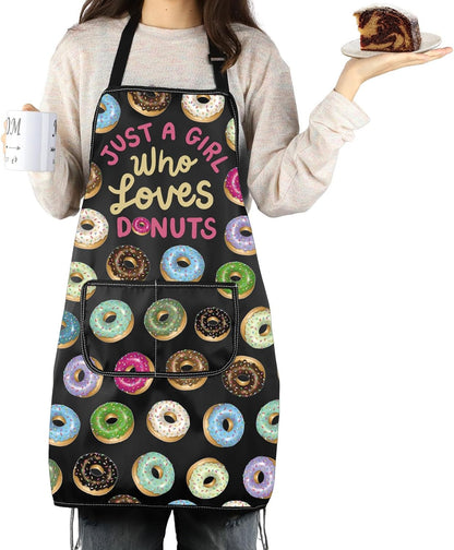 MNIGIU Sweet Donut Lover Gift Just A Girl Who Loves Donuts Bread Apron With Pockets Baking Themed Gift Pastry Maker Apron