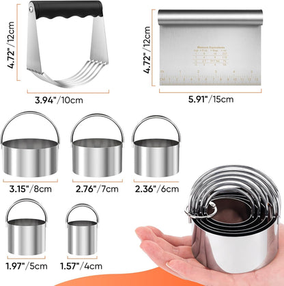 9PCS Stainless Steel Pastry Blender Set, 3 Cup Flour Sifter, Biscuit Cutter, Pastry Cutter, Dough Cutter, Silicone Baking Mats, for Cooking Cookies and Donuts, Cakes, Biscuits or Making Pancakes
