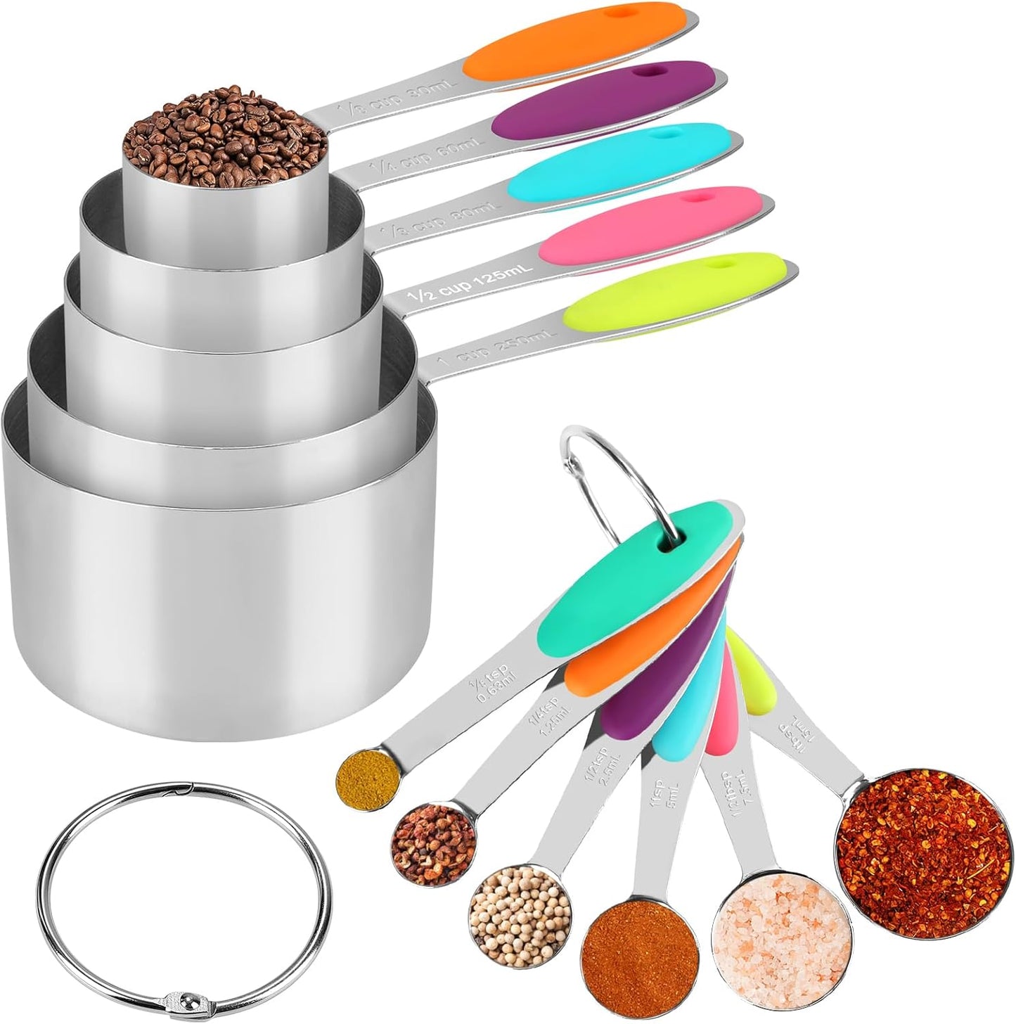 Accmor 11 Piece Stainless Steel Measuring Spoons Cups Set, Premium Stackable Tablespoons Measuring Set for Gift Dry Liquid Ingredients Cooking Baking