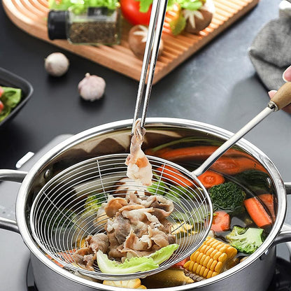 IQCWOOD Spider Strainer Skimmer with Wood Handle - 5.5 Inch Fryer Scoop for Cooking and Frying, Kitchen Utensils Pasta Strainer Spoon