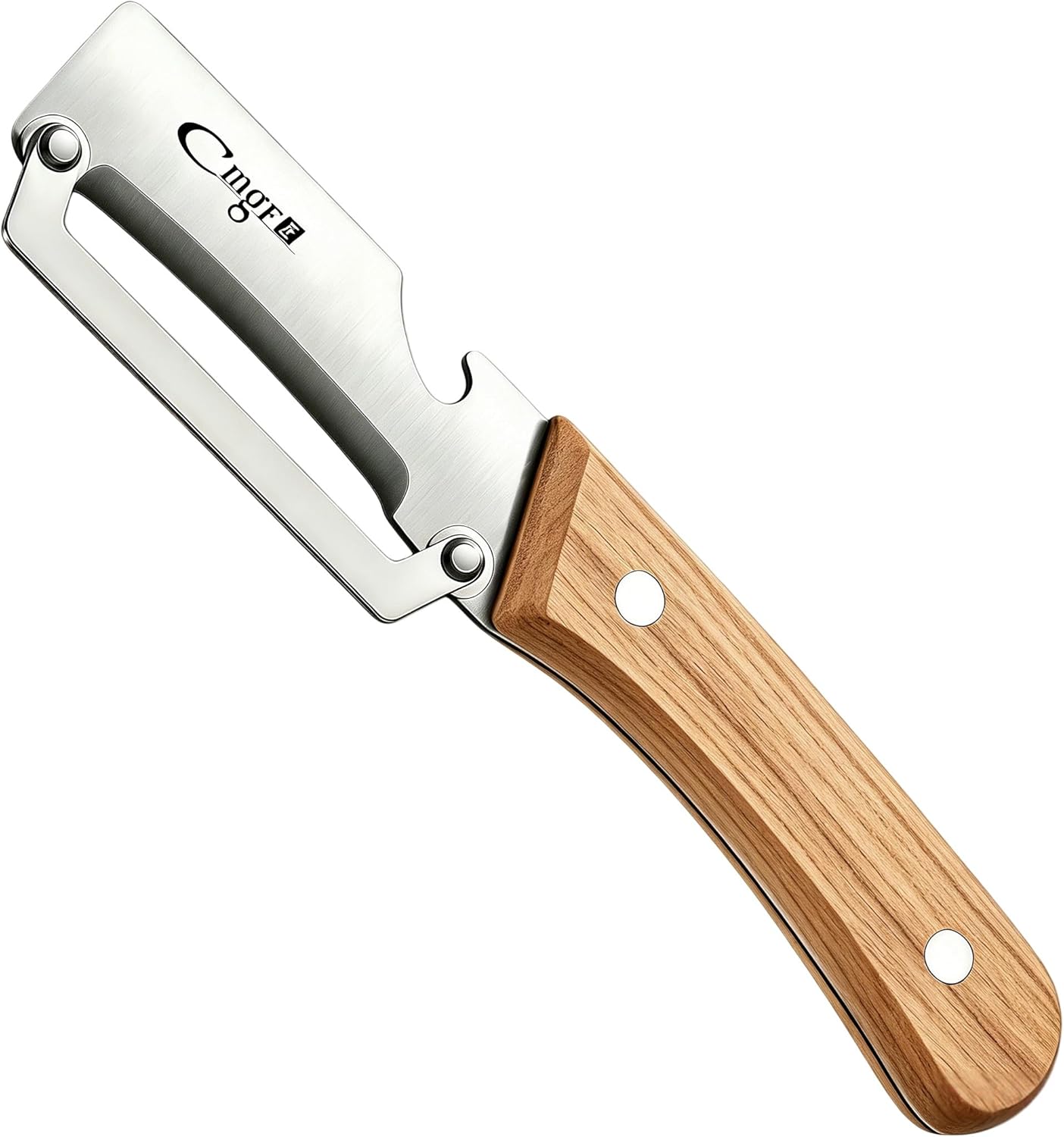 Maxjoy Multifunctional Vegetable Peeler, Zero Flex & Zero Snag, Stainless Steel with Wooden Handle, 2 in 1 Peeler with Bottle Opener for Potato Apple Carrot Fruit