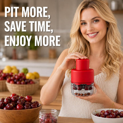 CUNSENR 7-in-1 Cherry Pitter Tool for 7 Cherries at Once, Large Capacity Cherry Corer & Cherry Seed Remover with Splash Guard, Easy Push Fruit Pitter for Cherries, Olives, Red Dates, Red