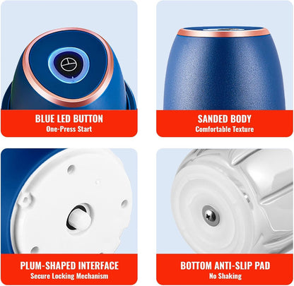 Electric Garlic Chopper 350ml, Powerful Portable Mini Food Processor, 1 Head 6 Blades, 1200mAh USB Rechargeable One-Touch Mincer for Garlic, Onion & Herbs, Auto Shut-Off, Noise-Reducing Base(Blue)