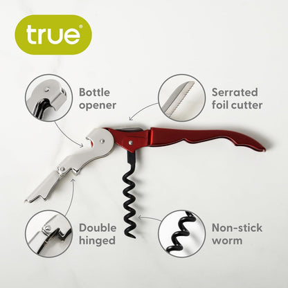 True Truetap Double Hinged Waiter's Corkscrew Wine Opener, Stainless Steel Wine Bottle Opener with Built In Foil Cutter, Home Bar Tools, Bar Cart Accessories, Wedding Gifts, Set of 1, Black