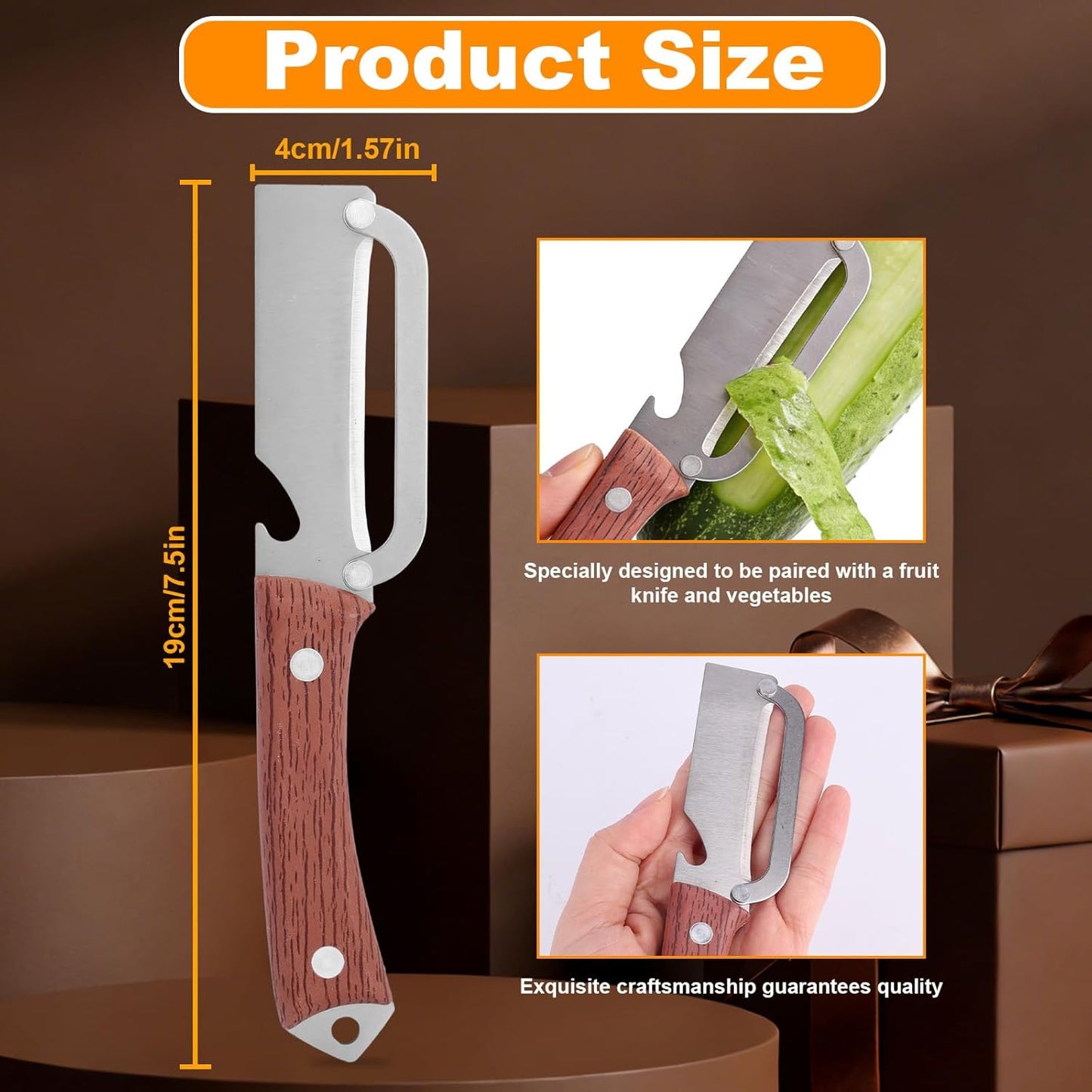Multi-Functional Vegetable Peeler with Wooden Handle, Stainless Steel Thick & Thin Skin Fruit Peeler with Bottle Opener, Not for Left-Handed Users, Practical Kitchen Tool for Apple Potato