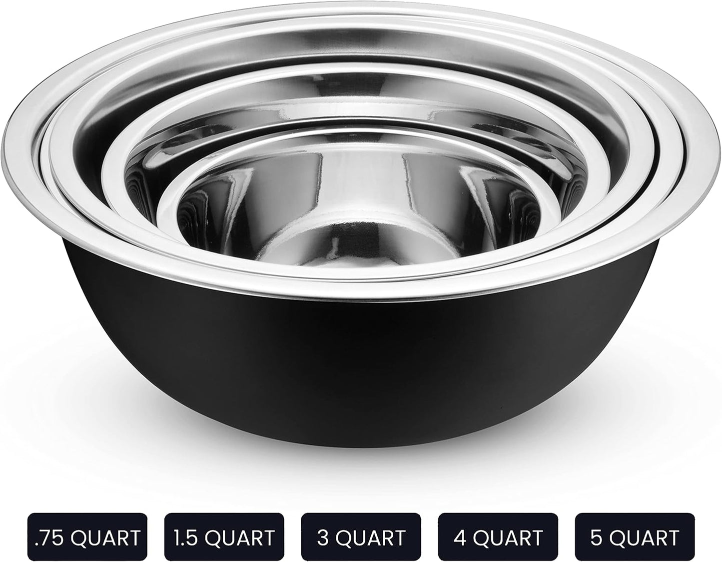 WHYSKO Stainless Steel Mixing Bowl Set, 10 Piece Stainless Steel Mixing Bowls with Lids Set for Food Prep Storage and Serving, Dishwasher Safe for Kitchen Baking Cooking, Silver