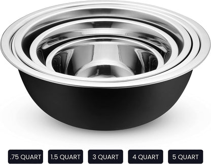WHYSKO Stainless Steel Mixing Bowl Set, 10 Piece Stainless Steel Mixing Bowls with Lids Set for Food Prep Storage and Serving, Dishwasher Safe for Kitchen Baking Cooking, Silver