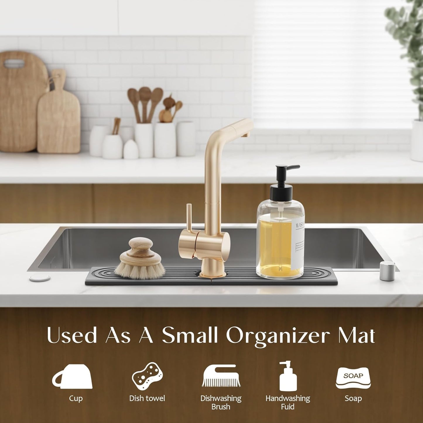 Eormoe Faucet Mat for Kitchen Sink – Diatomite Stone Drying Mat & Sink Protectors, Prevent Moisture – Sink Splash Guard Water-Absorbing Stone Tray for Bathroom Counter (Light Grey, 23.6" x 3.9")