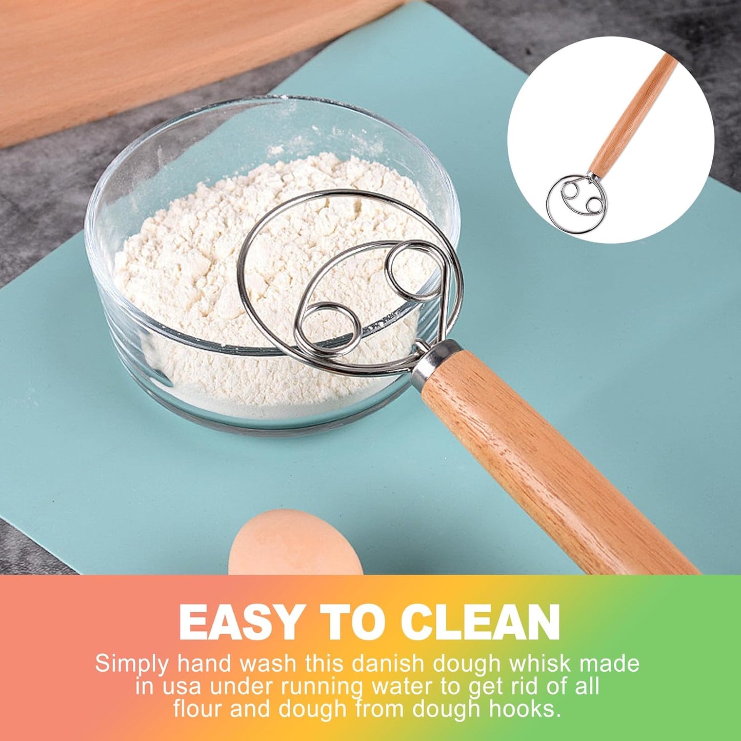 ZukoCert Danish Dough Whisk for Sourdough Bread - Premium Stainless Steel Hand Mixer Tool for Baking, Pizza, Pastry - Easy to Clean Dutch Style Dough Hook
