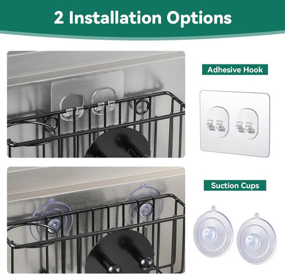 3-In-1 Sponge Holder for Kitchen Sink with Suction Cups & Adhesive Hook , In-sink Sponge Holder, Wall Hanging Sink Caddy Organizer Rack - Sponge, Dish Cloth, Brush, Scrubber - 304 Stainless Steel