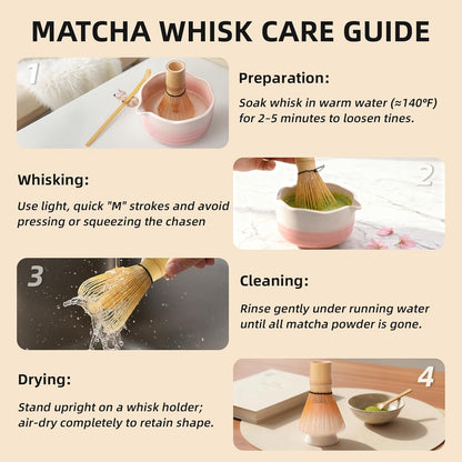 6-Piece Matcha Whisk Set Pink, 18oz Matcha Bowl with Spout, Bamboo Whisk and Chasen Holder, Pink Matcha Kit, Cute Macha Gift Set for Women & Matcha Lovers Starters, Mother's Day Gift
