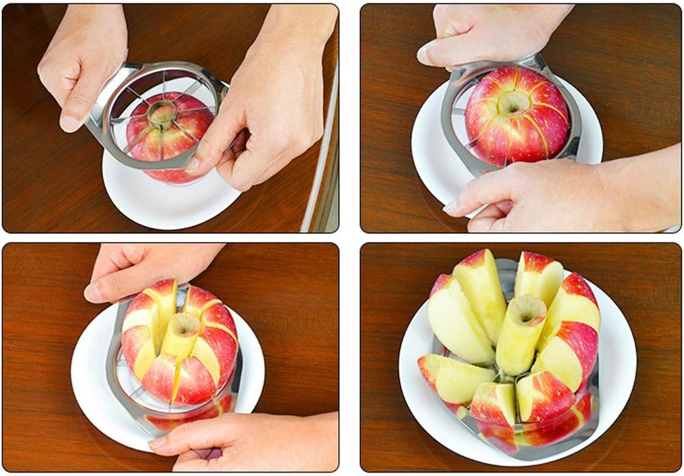 2PCS Apple Slicer, Extra Large Apple Corer Professional Fruit Cutter Stainless Steel Corer Super Sharp Fruit Slicer Divider - Apples Tool with 8 Sharp Blades, Easy to Use, Time-Saving (Sliver)