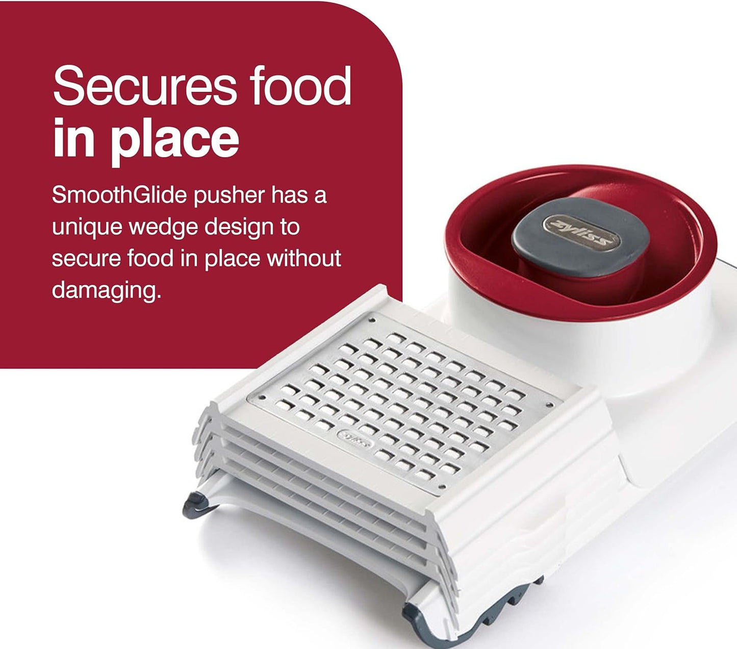 Zyliss Easy Control Handheld Slicer - Vegetable Slicer & Chopper - Fruit Cutter - Handheld Slicer with Two Stainless Steel Blades - Dishwasher Safe - White/Red, 13 inches