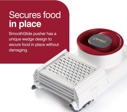 Zyliss Easy Control Handheld Slicer - Vegetable Slicer & Chopper - Fruit Cutter - Handheld Slicer with Two Stainless Steel Blades - Dishwasher Safe - White/Red, 13 inches