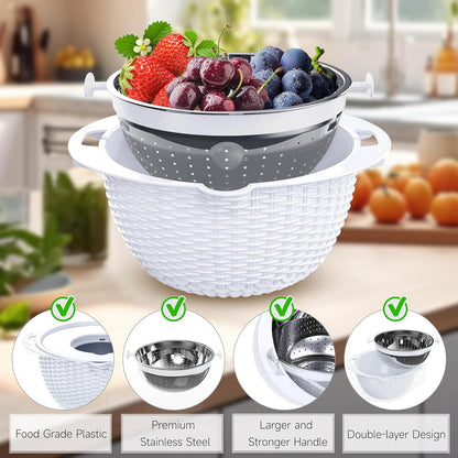 4-1 Colander with Bowl Set - Pasta Strainer - Colander for Kitchen - Strainers and Colanders Rice Strainer Fruit Cleaner Veggie Wash Sink Strainer Kitchen Essentials - Black