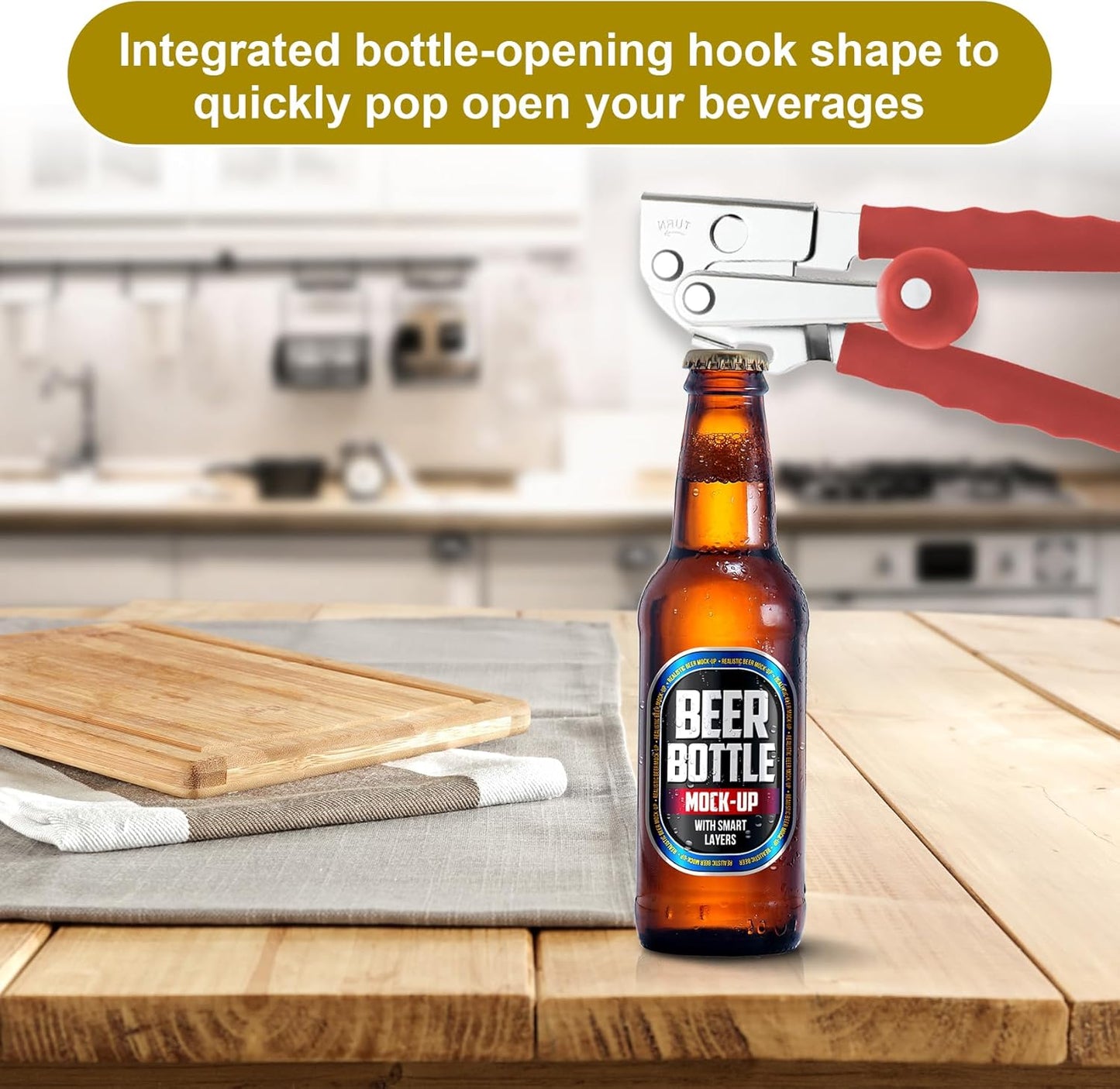 Commercial Can Opener, Stainless Steel Heavy Duty Manual Hand Crank Can Opener, with Comfortable Ergonomic Design Extra-long Handles, Large Handheld Smooth Can Open Easy for Big Cans, Red
