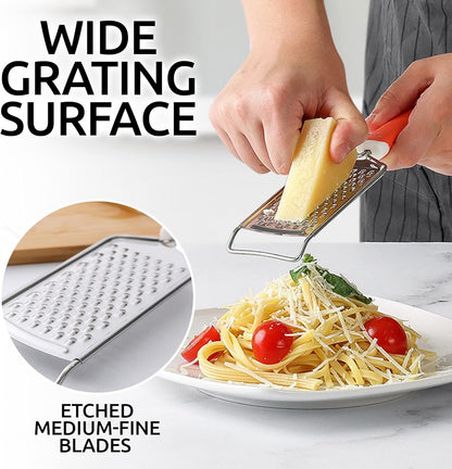 Zulay Kitchen Professional Cheese Grater Stainless Steel - Durable Rust-Proof Metal Lemon Zester Grater With Handle - Flat Handheld Grater For Cheese, Chocolate, Spices, And More - White