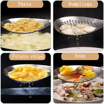 Stainless Steel Colander Strainer Pasta Food Noodle Grease Drain Fine Mesh Metal Kitchen Universal Clip on Spider Handle