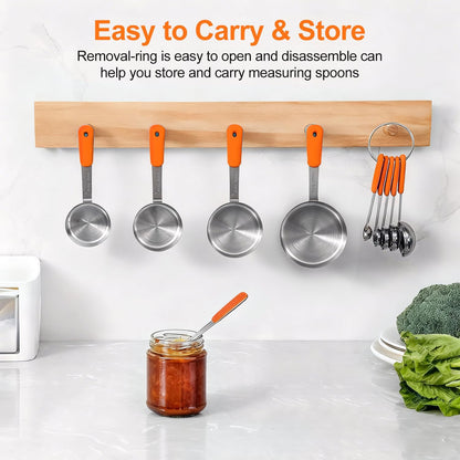 Bopei Measuring Cups and Spoons Set Stainless Steel 10 Piece for Cooking and Baking (5 Cups + 5 Spoons, Colorful Handles)