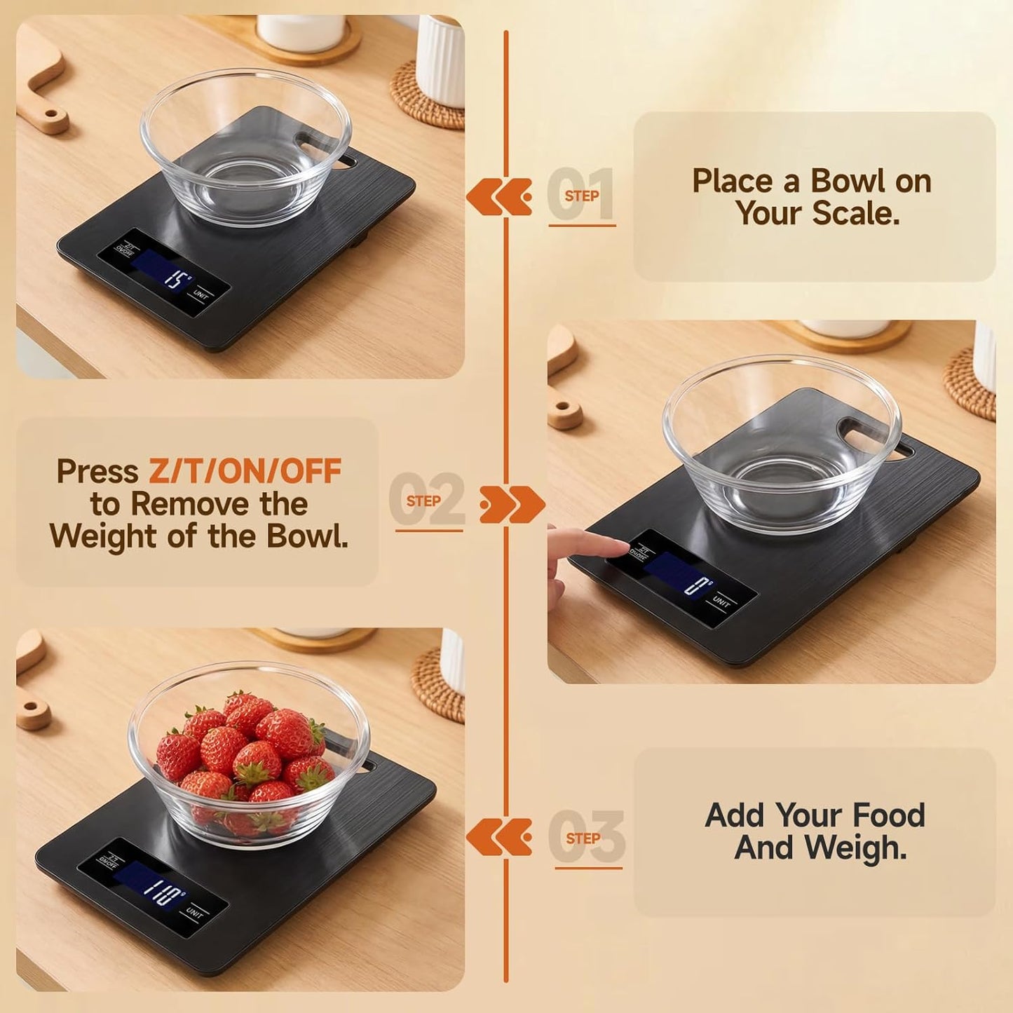 Food Scale, Digital Food Scale, Kitchen Scale with Hang Loop, 11lb Precise Baking Scale, Stainless Steel–High Precision Digital Scale for Food, Measures Grams, Ounces, Perfect for Home Cooking Baking