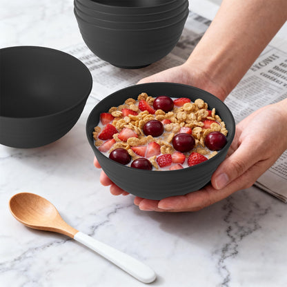 Wheat Straw Bowls Set with Lids, Unbreakable 40 OZ Cereal Bowls Set of 4, Salad Container for Lunch, Microwave & Dishwasher Safe Bowl Set for Kitchen, Picnic, RV, Camping, Multi