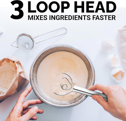 Zulay Kitchen 13-Inch Danish Dough Whisk - Stainless Steel Wooden Whisk with Dough Hook - Sourdough Whisk for Bread, Pizza, Pastry, Cake Batter & More - Wood