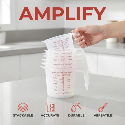 16 Pcs 4 Cup Capacity Plastic Measuring Cup, 32 Oz/1000 ml Clear Graduated Measuring Cups Plastic Mug with Spout and Handles Ounce and Ml Cup Marking for Recipe Ingredient, Flour, Water, Liquid