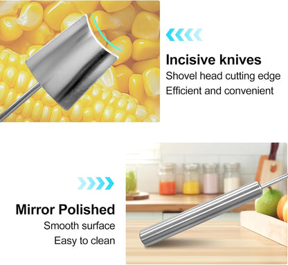 Corn Peeler Stainless Steel Corn Stripper Tool for Fast Kernel Removal, Kitchen Canning & Salad Prep Gadget, Heavy Duty Blade with Ergonomic Non-Slip Grip for Chefs and Home Cooks 2PCS