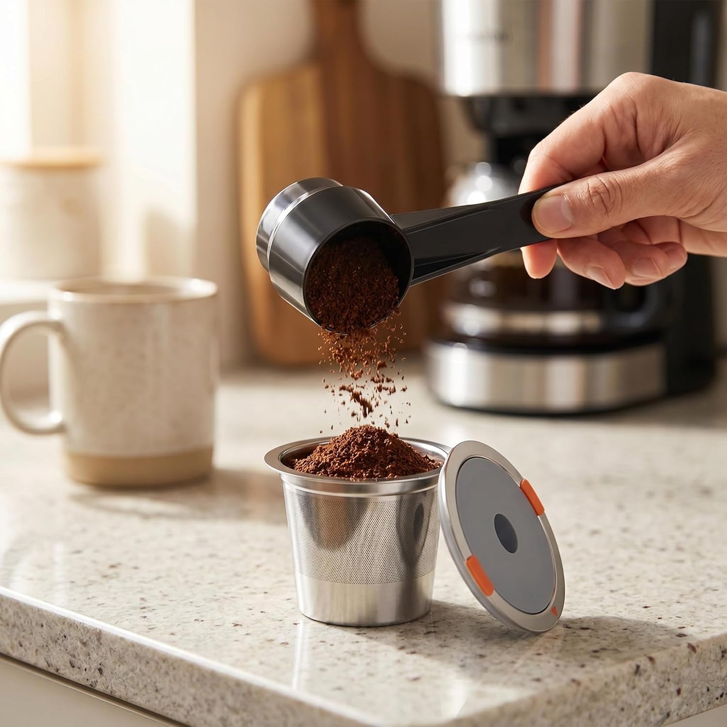 Coffee Scoop for Reusable K Cup Refillable Coffee Pods, 2 Tablespoon Capacity, Scoop for Ground Coffee, Protein Powder, Tea(Black,1Pack)