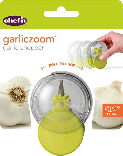 Chef’n GarlicZoom Garlic Chopper, Handheld Garlic Mincer with Rolling Action, Easy to Use and Clean, Compact Size for Quick Prep, Dishwasher Safe