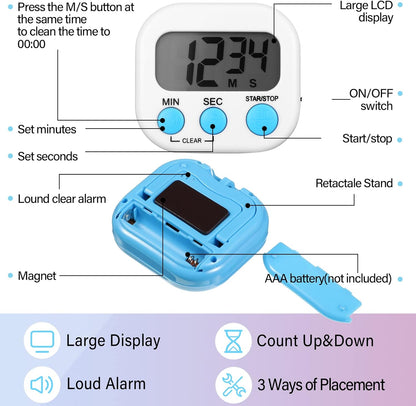 Weewooday 24 Pcs Small Digital Kitchen Timer Magnetic Back and Switch Minute Second Count up Countdown Big LCD Display Loud Alarm for Teacher Cooking Baking (Colorful)