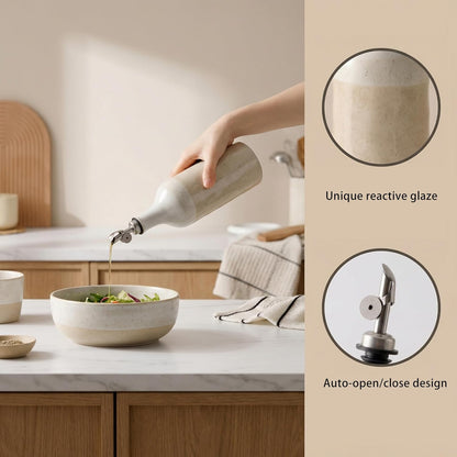 Olive Oil Dispenser Bottle for Kitchen, 23 Oz Ceramic Oil Dispenser with Gravity Spout for Olive Oil, Evoo, Vinegar, Soy Sauce, Coffee Syrups, Oil(Brown)