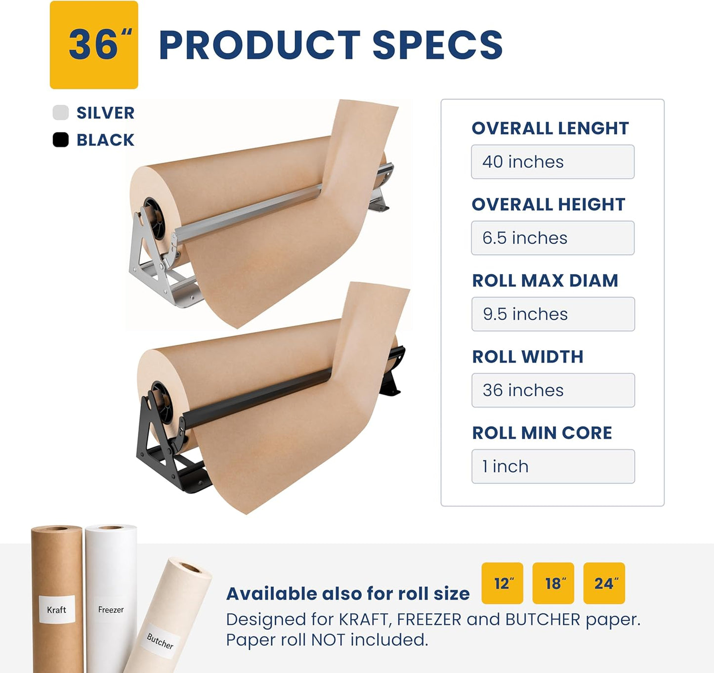 DIY Crew 12 Inch Paper Roll Dispenser and Cutter - Heavy-Duty Wall Mountable, Non Slip Tabletop - Kraft, Freezer, Butcher Paper - Up to 1000ft Rolls