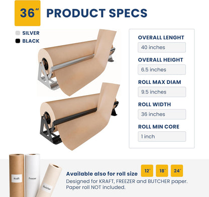 DIY Crew 12 Inch Paper Roll Dispenser and Cutter - Heavy-Duty Wall Mountable, Non Slip Tabletop - Kraft, Freezer, Butcher Paper - Up to 1000ft Rolls