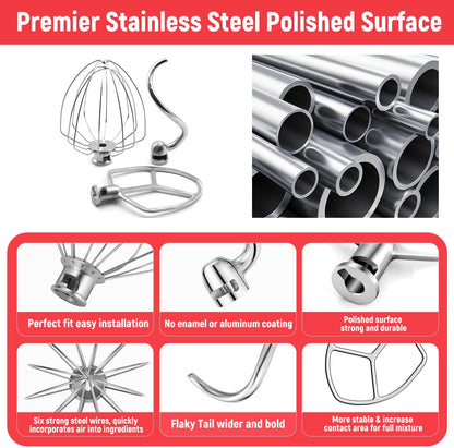 Flat Beater for KitchenAid 5-6 Quart Bowl-Lift Stand Mixer, Stainless Steel Paddle Attachments Fits for Kitchenaid Professional 5 Plus and 600 Seris Mixer, Mixing Accessories, Dishwasher Safe