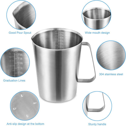 KSENDALO SUS304 Stainless Steel Measuring Cup Pitcher, 16oz/2Cup/500mL Metal Measuring Cup with Precision Engraved Markings for Kitchen Baking, Frothing, Liquid, Coffee, Milk