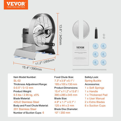 VEVOR Electric Vegetable Slicer, 0-0.5"/0-12mm Thickness Adjustable Commercial Slicer Machine, Convertible to Manual, Stainless Steel Food Cutter Slicing Machine, for Potato, Lemon, Tomato, Apple
