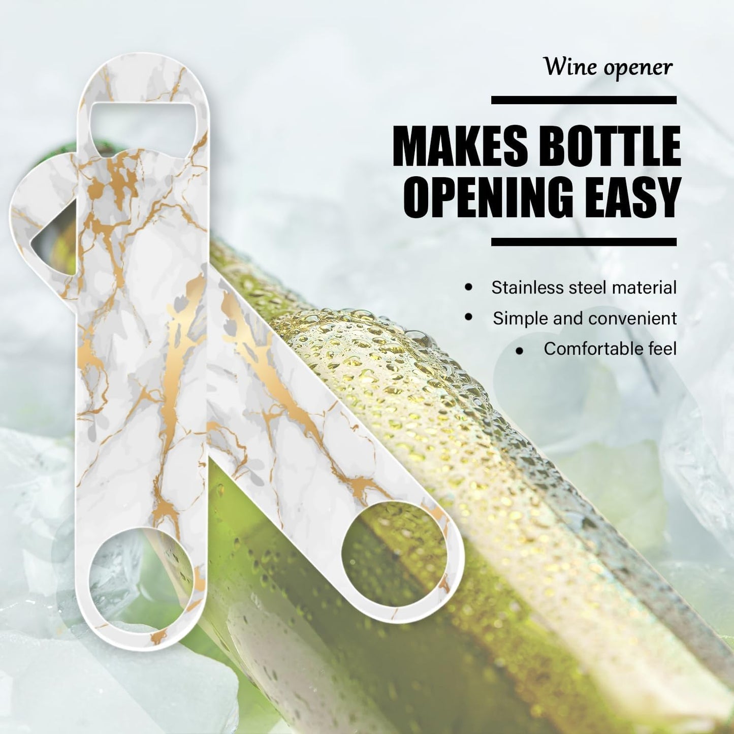 2 PACK Beer Bottle Opener, Stainless Steel Flat Bottle Openers,7 inch Metal Decor,Pink And Gold Marble
