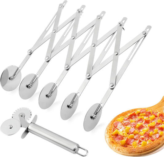 5 Wheel Pastry Cutter, Stainless Pizza Slicer, with1 Pc Double Wheel Cutter, Expandable Dough, Multi-Round Pastry Knife Baking Roller Cookie Dough Divider