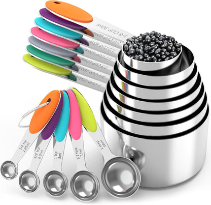 TILUCK Measuring Cups and Spoons Set, Stainless Steel, Kitchen Utensils for Cooking and Baking (10)