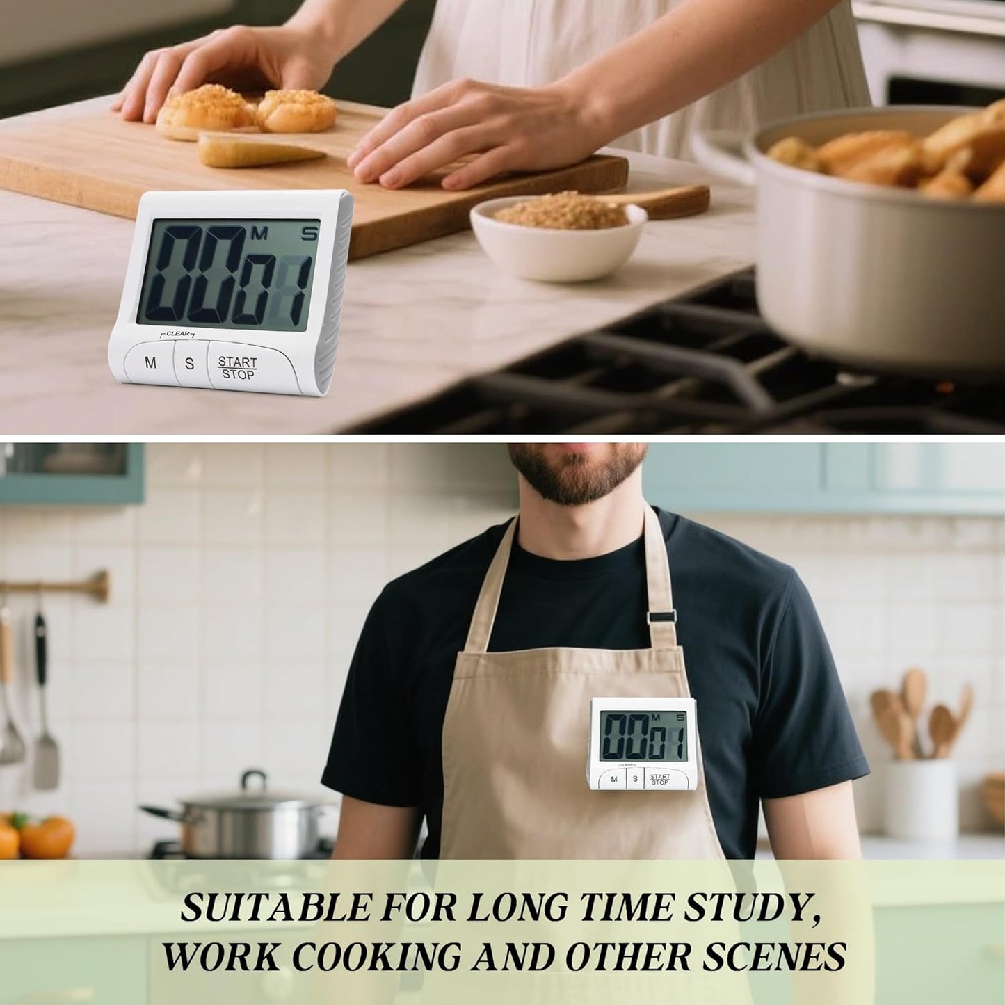 Large LCD Display Kitchen Timer -Magnetic Digital Timers,Loud Alarm,Memory and Fast Forward Function,Cooking Timers for Kitchen,Gym, Meeting, Classroom,Study,Work,Outdoor Activities(Black)