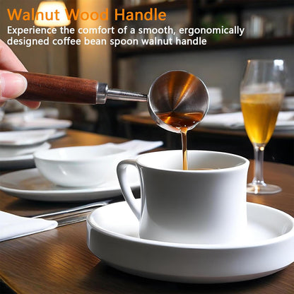 Stainless Steel Coffee Scoop with Walnut Handle - 2 Tablespoon Metal Measuring Spoon for ground Coffee, Espresso, Bath Salts, Formula - Durable Multi-Purpose Scooper (Silvery)