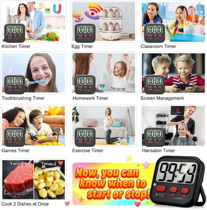 Antonki 2 Pack Digital Timer for Kids, Magnetic Countdown Kitchen Timers for Cooking, Egg, Classroom, Teacher, Exercise, Study, Oven - Battery Included
