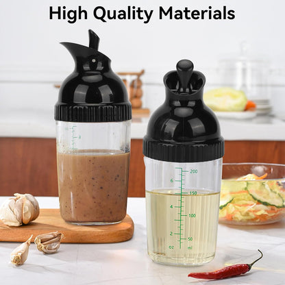 HERCHR Salad Dressing Shaker, Salad Dressing Shaker Container with Pour Spout for Making, Mixing, Sauces, Dripless Pour, Soft Grip 200ml(Black)