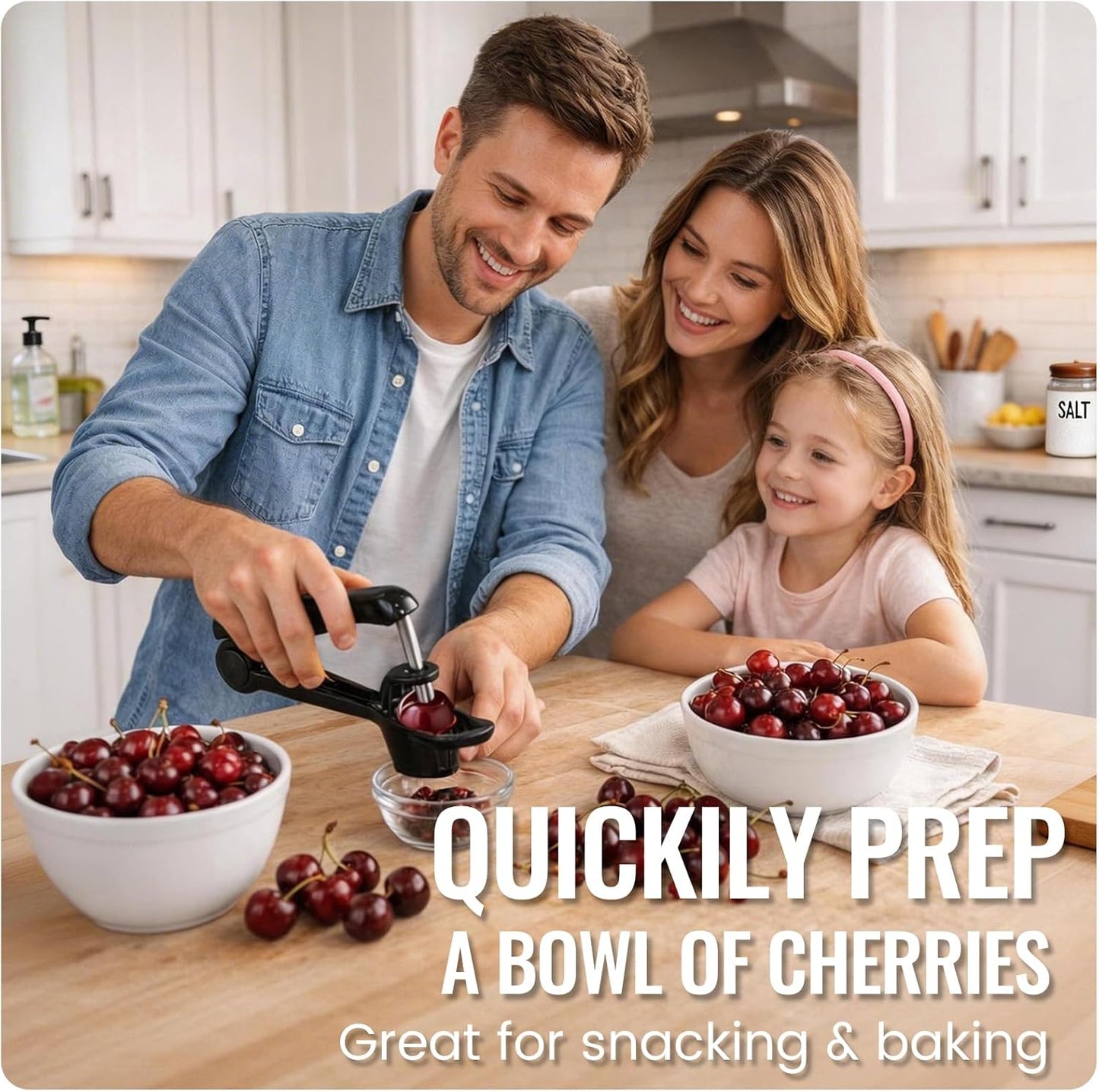 Cherry Pitter, Easy Pitting Cherry Stoner, Stainless Steel Cherries Corer Pitter Tool w/Silicone Cup, Safety Lock Design, Cherry Pit Remover Pitter for Quick, Mess-Free Pitting, Dishwasher Safe