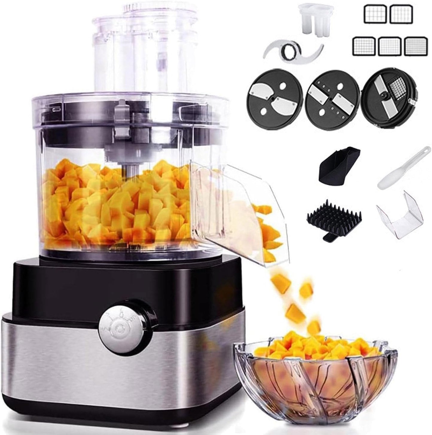 Commercial Food Processor 20-Cup Electric Vegetable Dicer Chopper 600W 5 in 1 Professional Veggie Shredder Grater Multifunctional Meat Grinder Blender with 5 Stainless Steel Blades